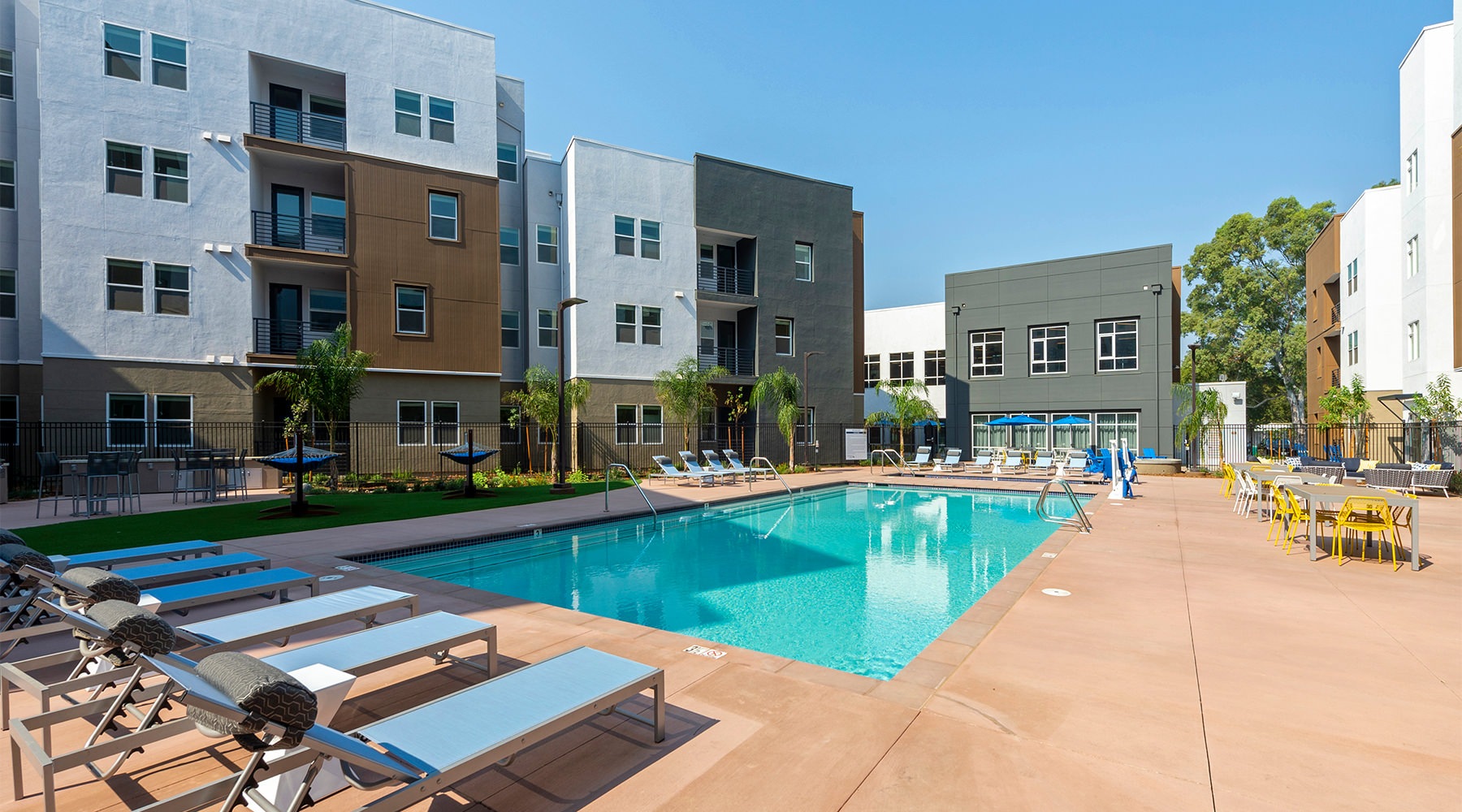 a swimming pool in a resort